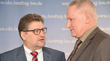 Die DPolG mit dem Spitzenkandidaten und Fraktionsvorsitzenden der CDU, Guido Wolf, und CDU-Sprecher Thomas Blenke